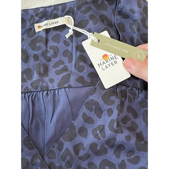 NWT Marine Layer Size Small Rory Long Sleeve Ruffle Blouse Cheetah Blue Purple - Picture 3 of 11